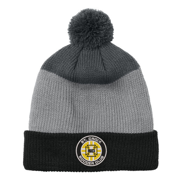 Port Authority Cozy Striped Pom Beanie - Embroidered Logo Thumbnail