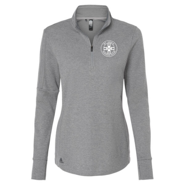**CLOSEOUT ITEM** Women's 3-Stripes Quarter-Zip Sweater - Printed Logo Thumbnail